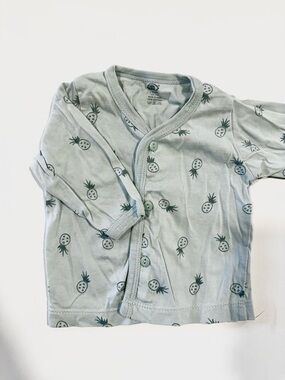 Light Blue Baby Button-Up Shirt with Pineapple Print